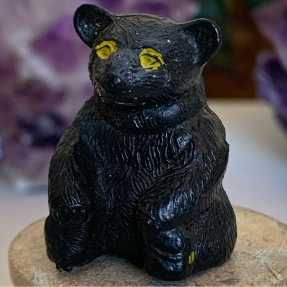 Vintage Black Forest Bear W Yellow Eyes Plastic Figure Toy JC Hong Kong 1 3/8" - Picture 8 of 11